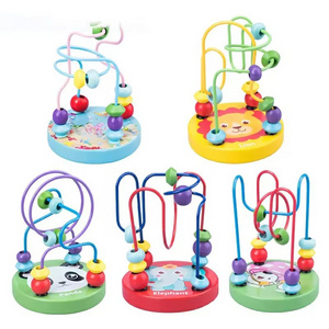 Montessori brightly colorful mini wire roller puzzle counting frames circle bead maze wooden educational toys for baby toddler