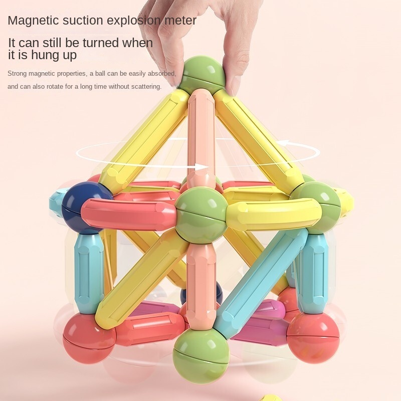 Magnetic Balls and Rods Building Sticks Blocks Set Vibrant Colors Different Sizes Curved Shapes Children Education