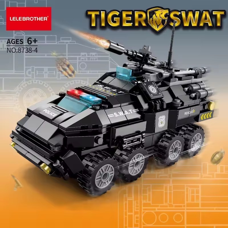 TOY Retail Sale Customize Child Plastic Special Police Car Student SWAT Team Kid Building Blocks Brick Intellectual Set