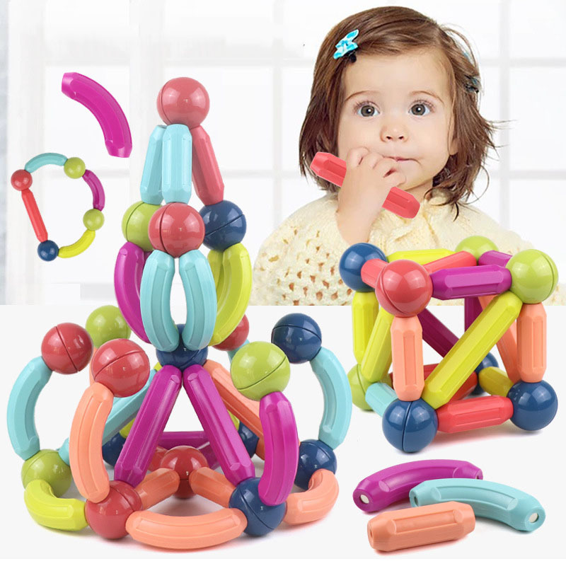 Magnetic Balls and Rods Building Sticks Blocks Set Vibrant Colors Different Sizes Curved Shapes Children Education