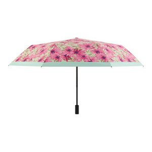 Luxury Custom Printing 3 Folding Umbrella Lady Portable Black Coating Sunshade Sun Umbrella Small Uv Umbrella For Women