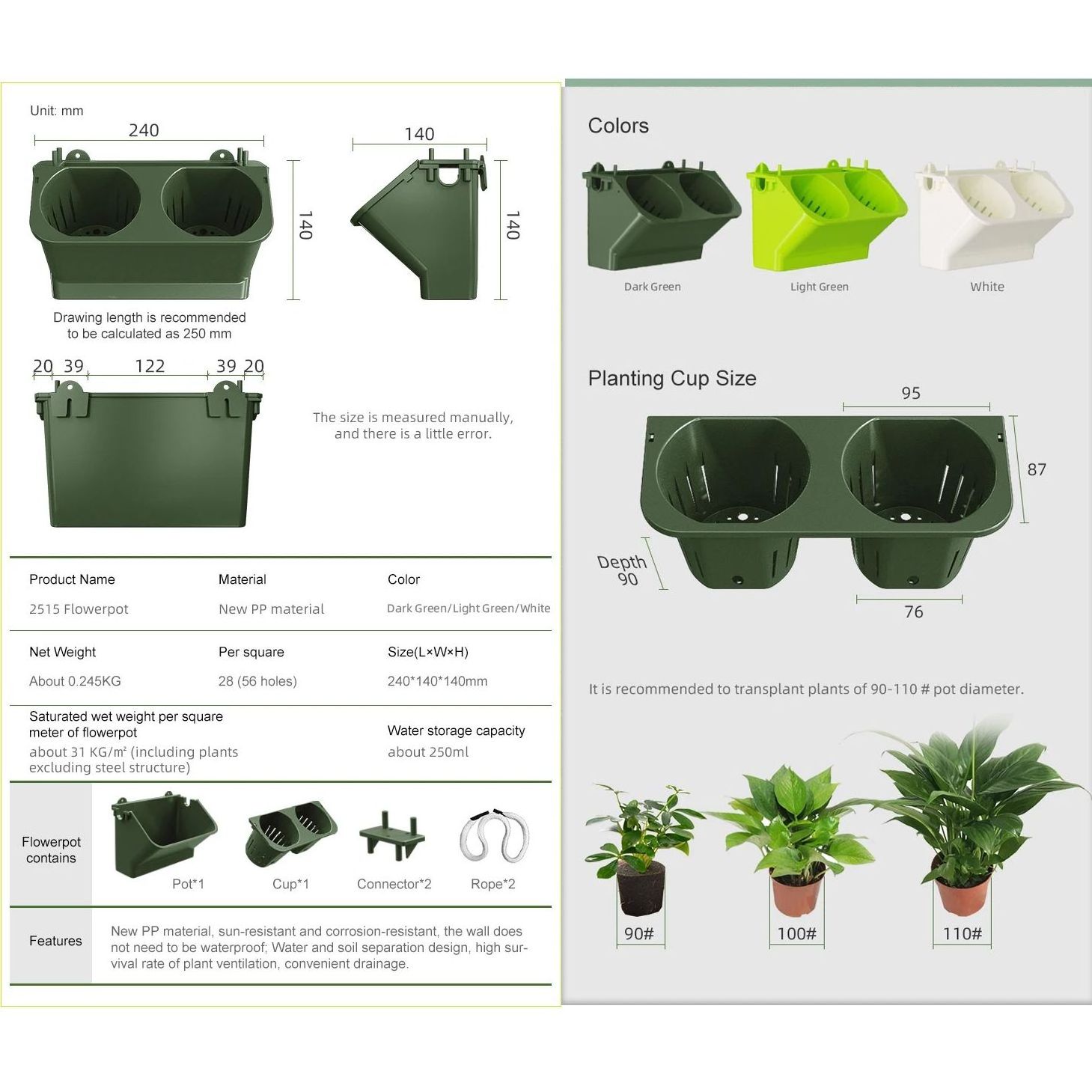 Naturix Planters Green Wall Vertical Garden Systems Wholesale Commercial Plastic Minimalist Flower Pot Soil Plant Box Plastic