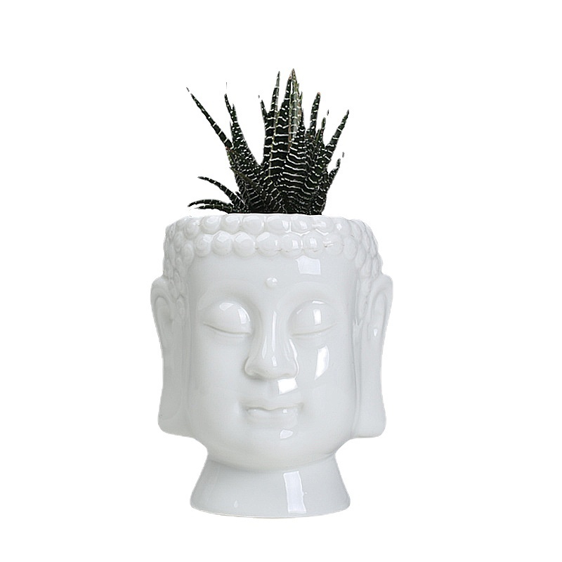 Ceramic Vase Desktop Gardening Supplies Buddha Head Statue Flowerpot Succulent Plant Pots Planter Plants Potted Home Decor