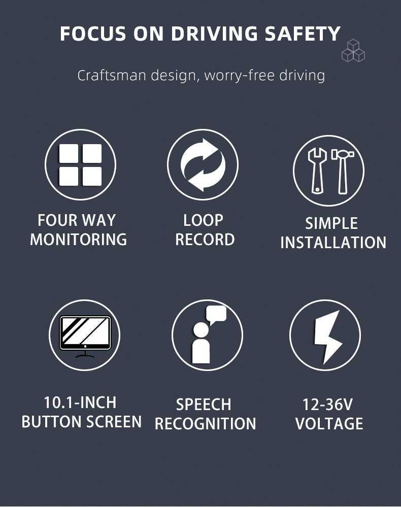 Bus 10.1 Truck Monitoring System with 4 Channel HD 720p AHD ip69 4 Camera and Monitor for Truck 360 Panoramic Driving Recorder