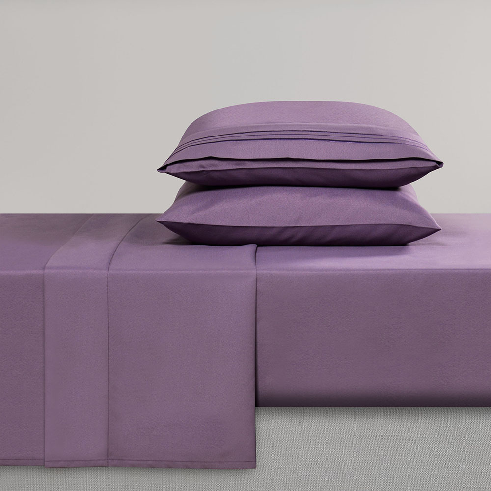 Polyester Plain Fitted Bedsheets Luxury Solid Color Microfiber King Size Purple Fitted Bed Sheet Wholesale Bedding Set