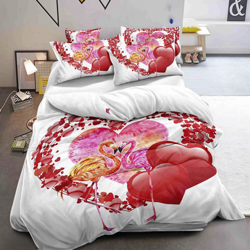 Winter Red Color 3D Duvet Cover Love Printing Bed Sheets Warm Bedsheet Fabric 100% Polyester Printed Bedding Set