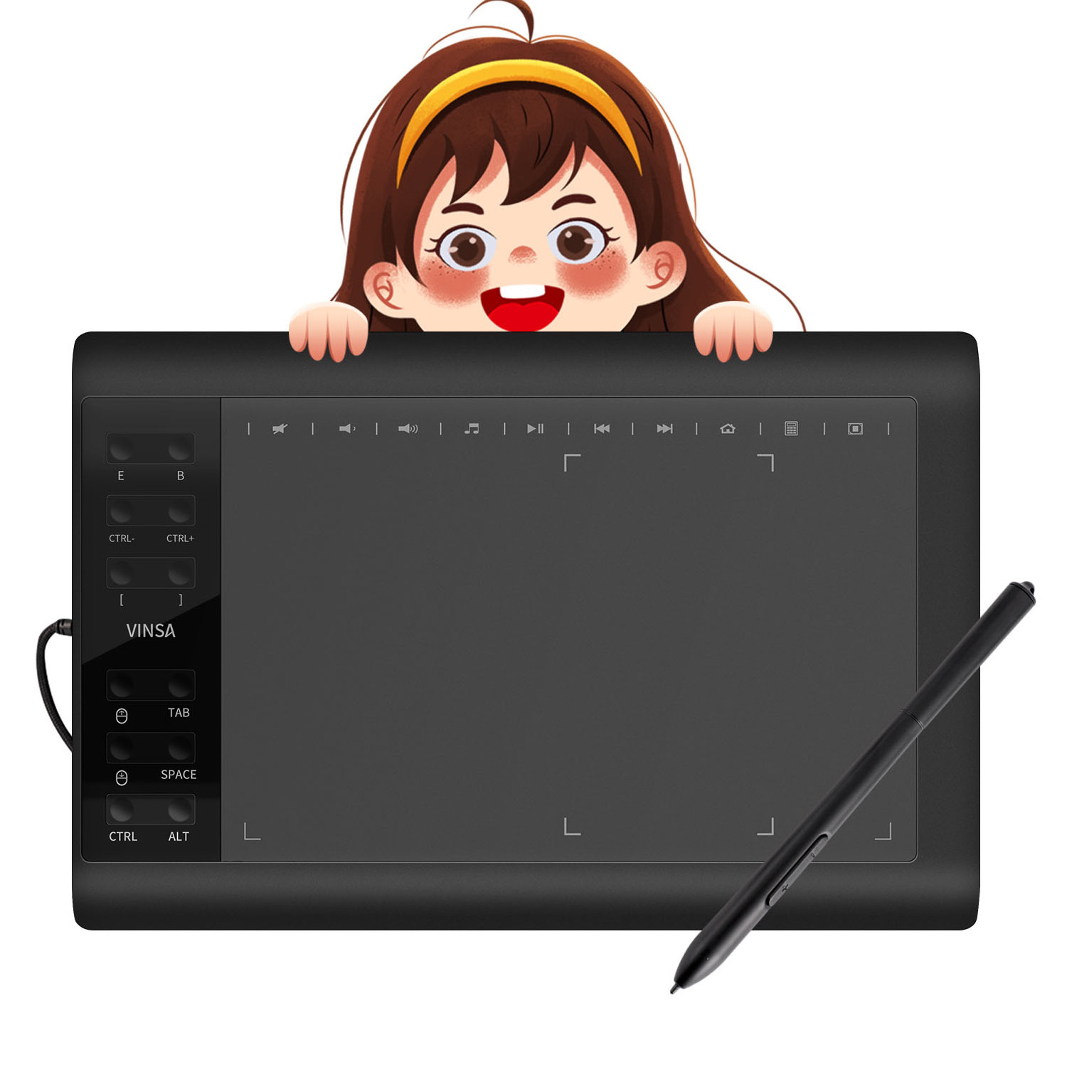 VINSA 1060Plus Graphic Tablet Drawing Pad With Digital Pen 12 Hot Keys With Wireless Stylus Mesa Digitalizadora