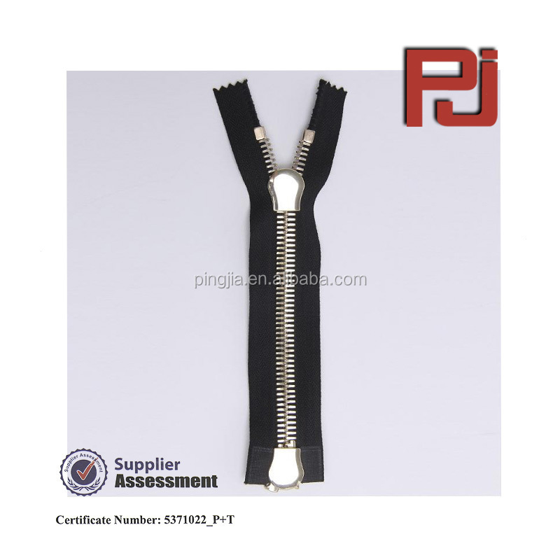 Two way separating shiny silver large Metal Zipper with double slider