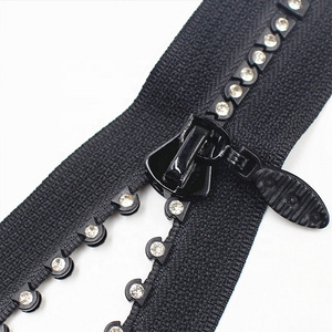 Manufacturer clear stone diamond decorative plastic zipper