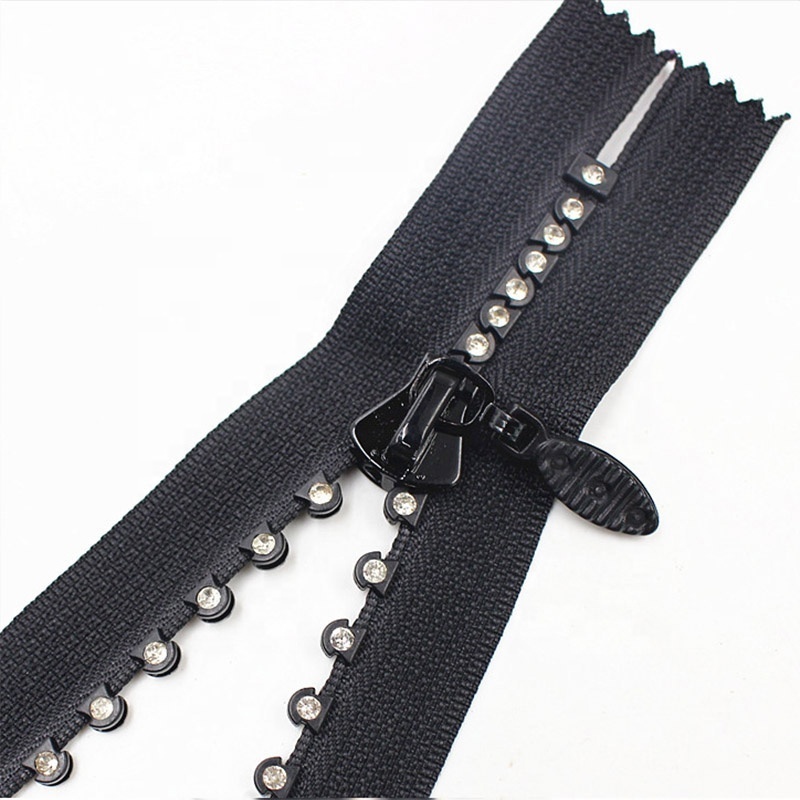 Manufacturer clear stone diamond decorative plastic zipper