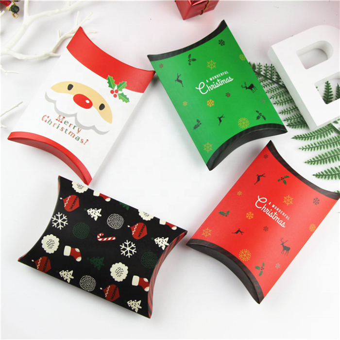 stock custom paper christmas gift candy packaging pillow box