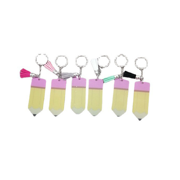 custom teachers day pencil acrylic keychain with tassel promotion gifts