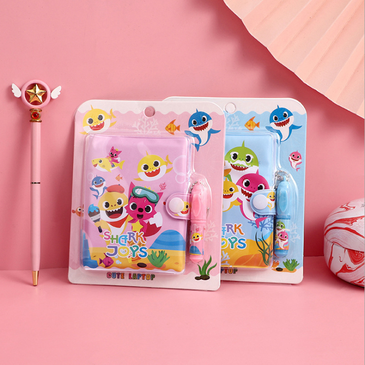 plastic cartoon cover mini notebook with ball point pen note book set for kids