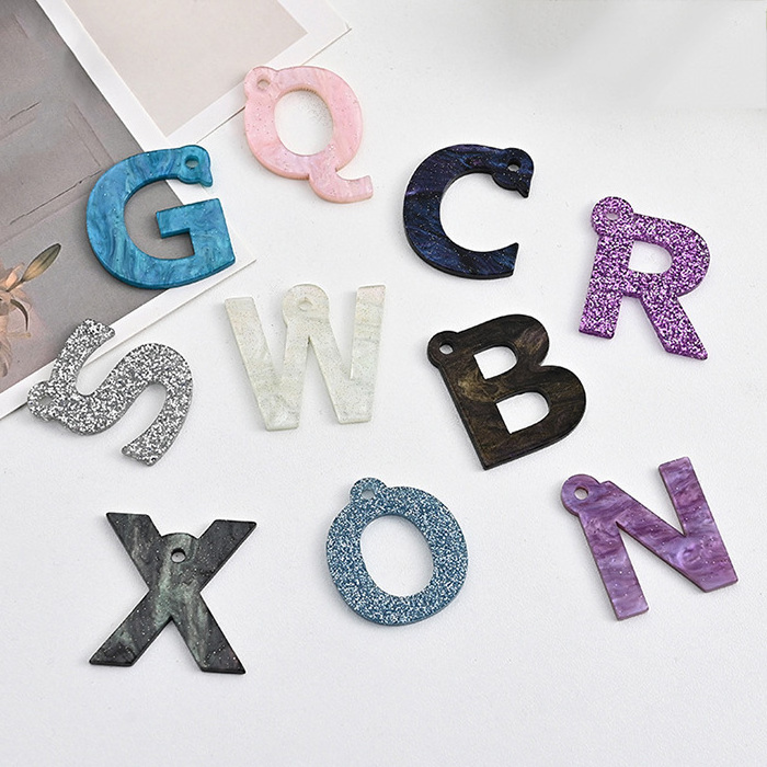 custom designer glitter acrylic pendants charms cute letters keychain blank