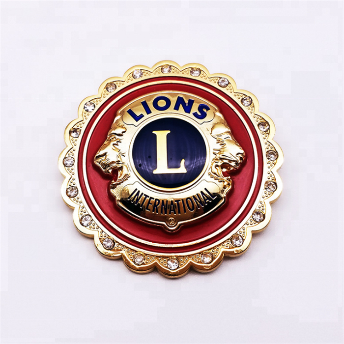 3d lion gold polished two layers diamond custom enamel lapel pin