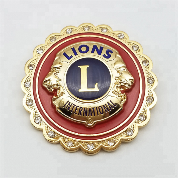 3d lion gold polished two layers diamond custom enamel lapel pin