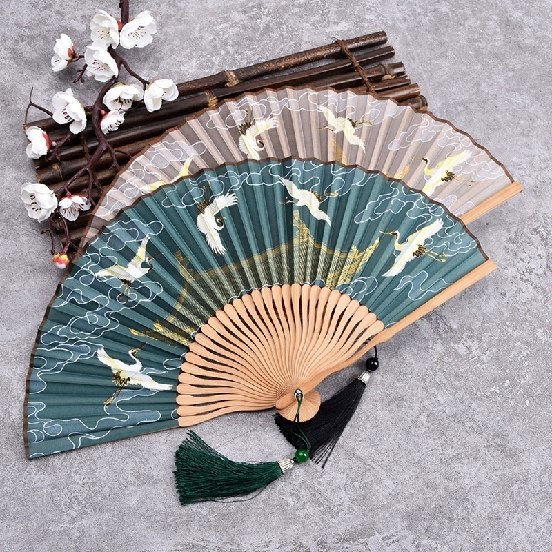 chinese vintage folding silk hand fans bamboo frames handheld fans