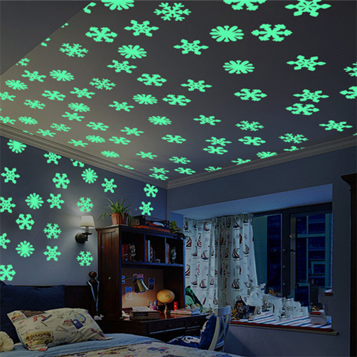 Glow Snowflakes Decals Christmas Wall Stickers Window Clings Blue Pack of 50