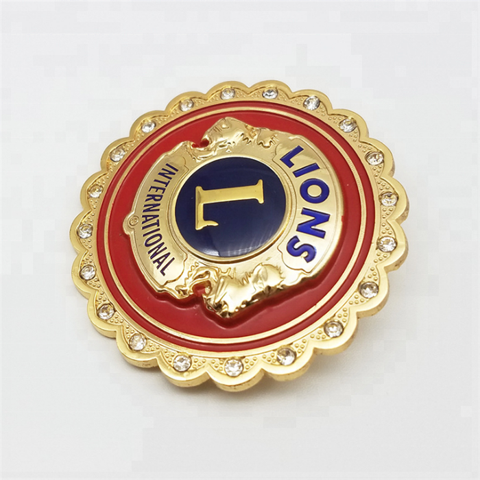 3d lion gold polished two layers diamond custom enamel lapel pin