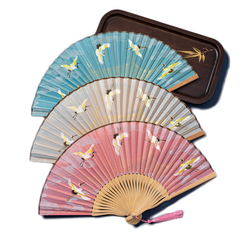 chinese vintage folding silk hand fans bamboo frames handheld fans