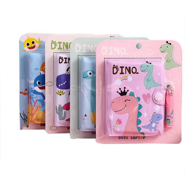 plastic cartoon cover mini notebook with ball point pen note book set for kids