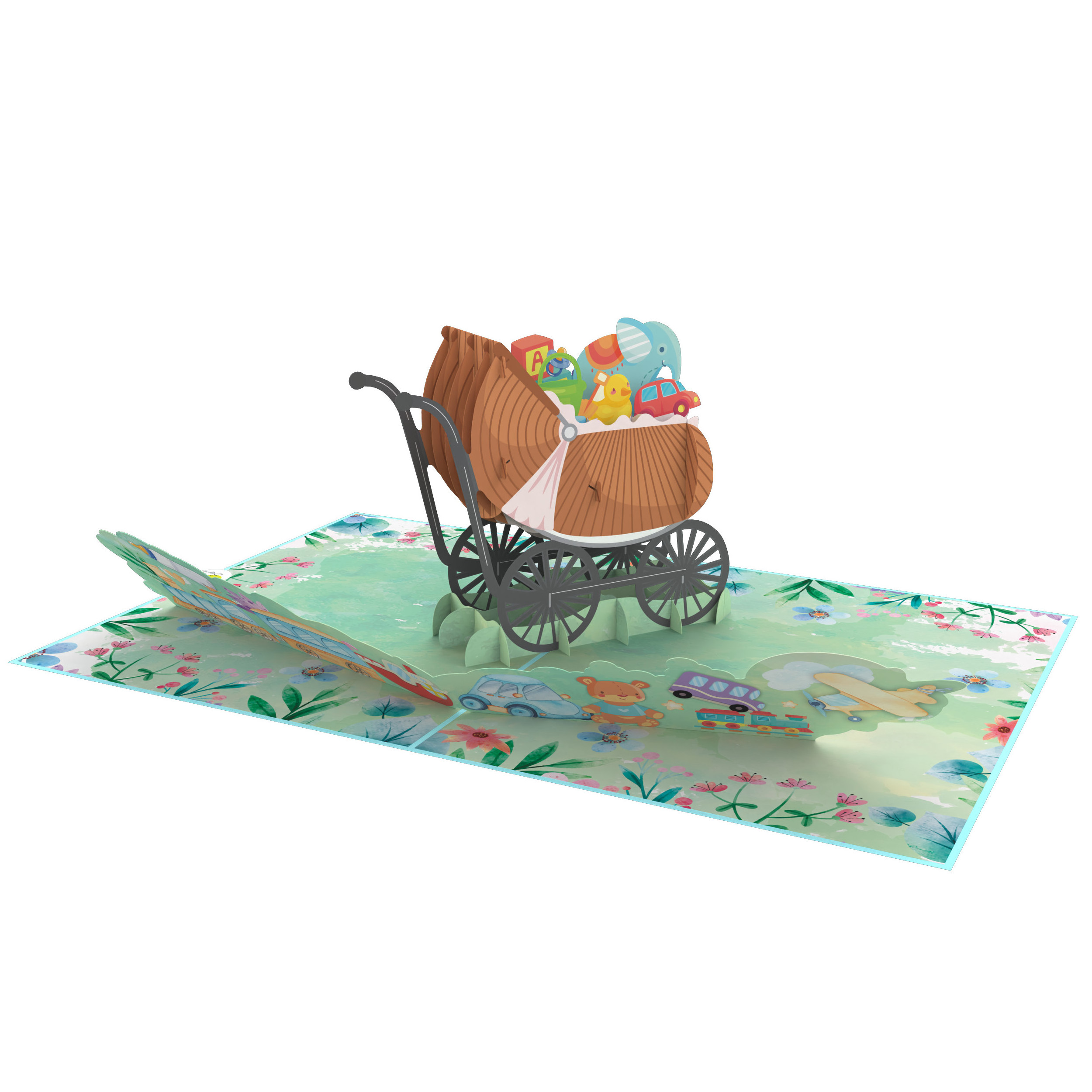 Cool Baby Boy Carriage 3D Pop Up Card Hot Sale Best Seller For Baby Birthday New born Anniversary 3D Card Handmade Paper Las