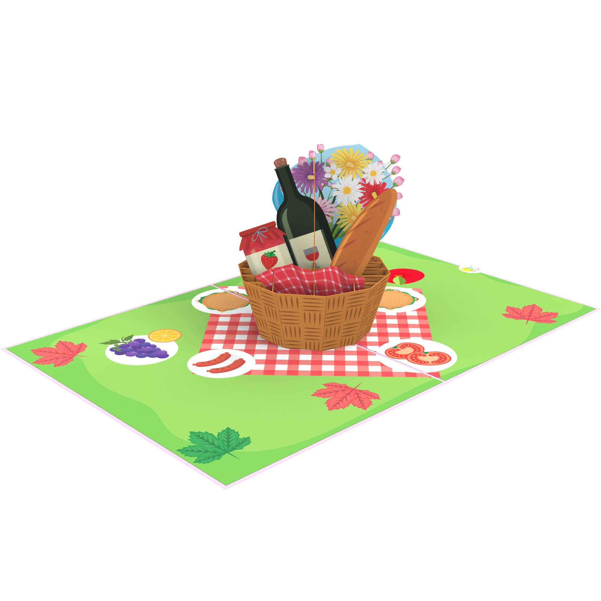 Picnic Basket 3D Pop Up Card Hot Sale Best Seller For Baby Birthday Anniversary 3D Card Handmade Paper Laser