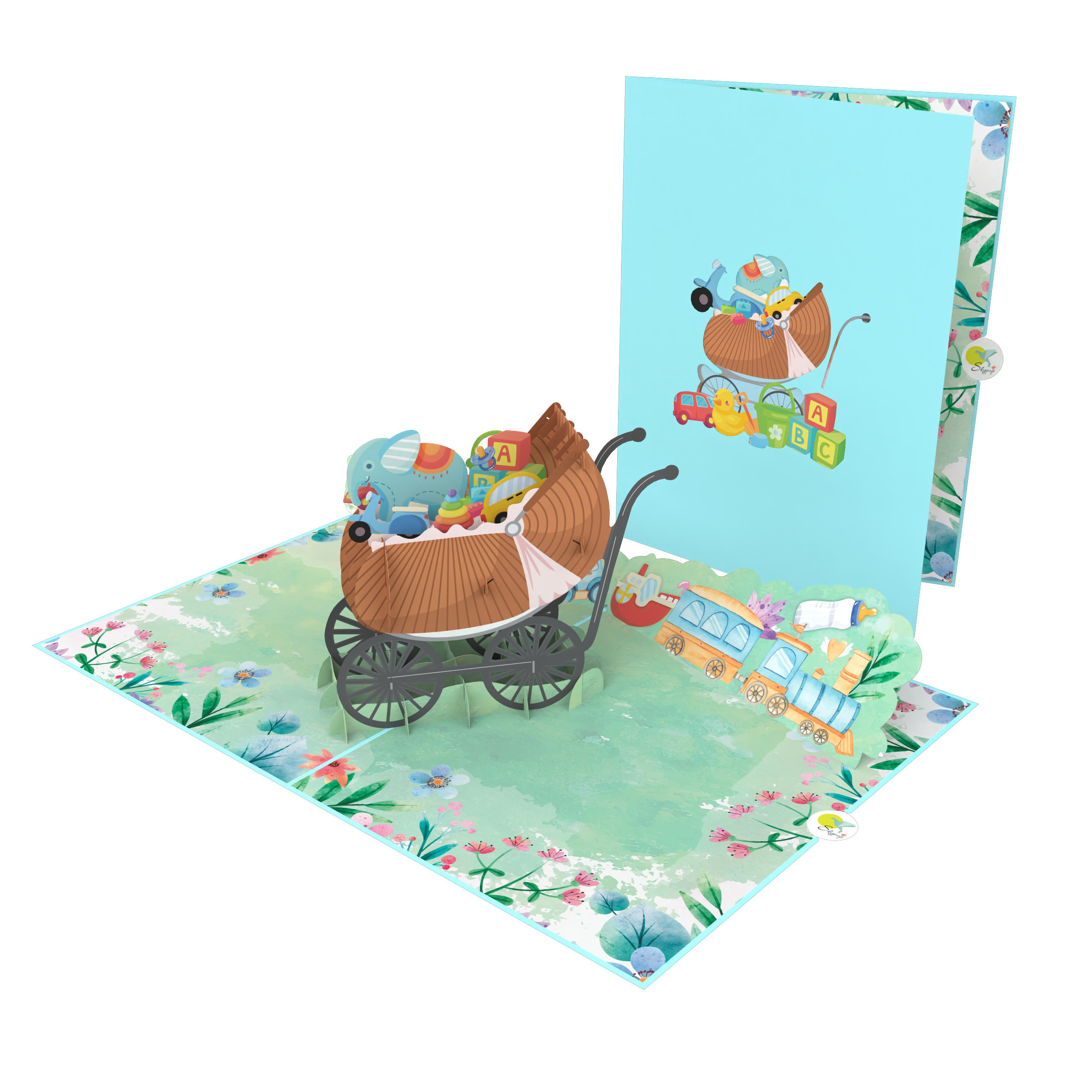 Cool Baby Boy Carriage 3D Pop Up Card Hot Sale Best Seller For Baby Birthday New born Anniversary 3D Card Handmade Paper Las