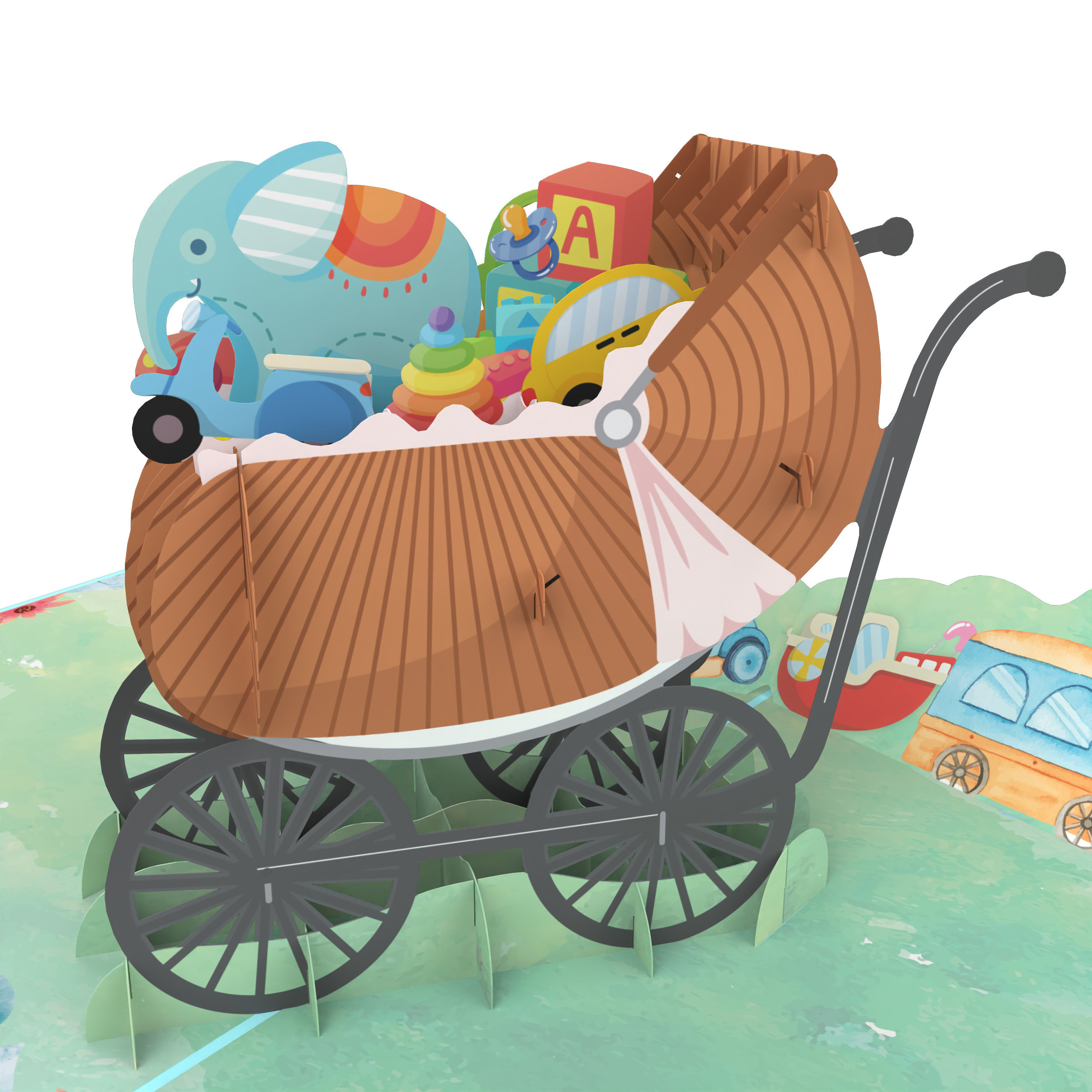 Cool Baby Boy Carriage 3D Pop Up Card Hot Sale Best Seller For Valentine Anniversary Birthday 3D Card Handmade Paper Laser