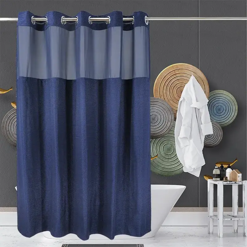 Double bathroom shower curtain with buckle lining, luxurious hotel style shower curtain with window waffle woven household use