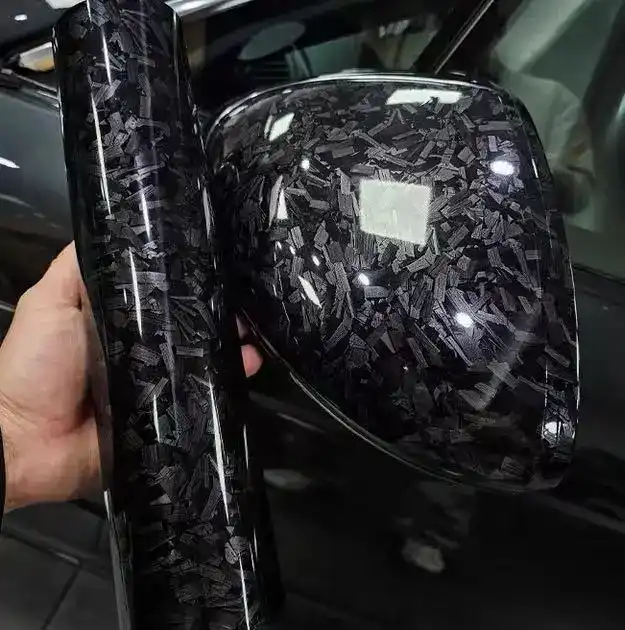 Wholesale 1.52*18M PET Forged Carbon Fiber Vinyl Wrap 3D Texture Pattern Wrapping Black Red Car body protect carbon fiber vinyl