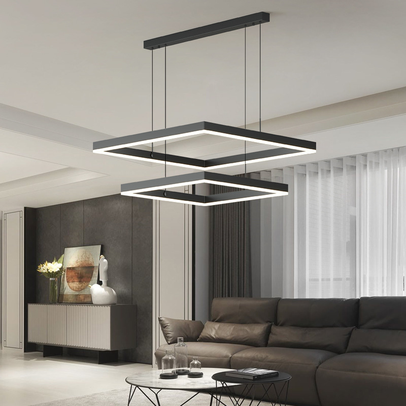 Modern Contemporary LED chandelier Acrylic Black Pendant lighting New Design Square Living room hanging lamp