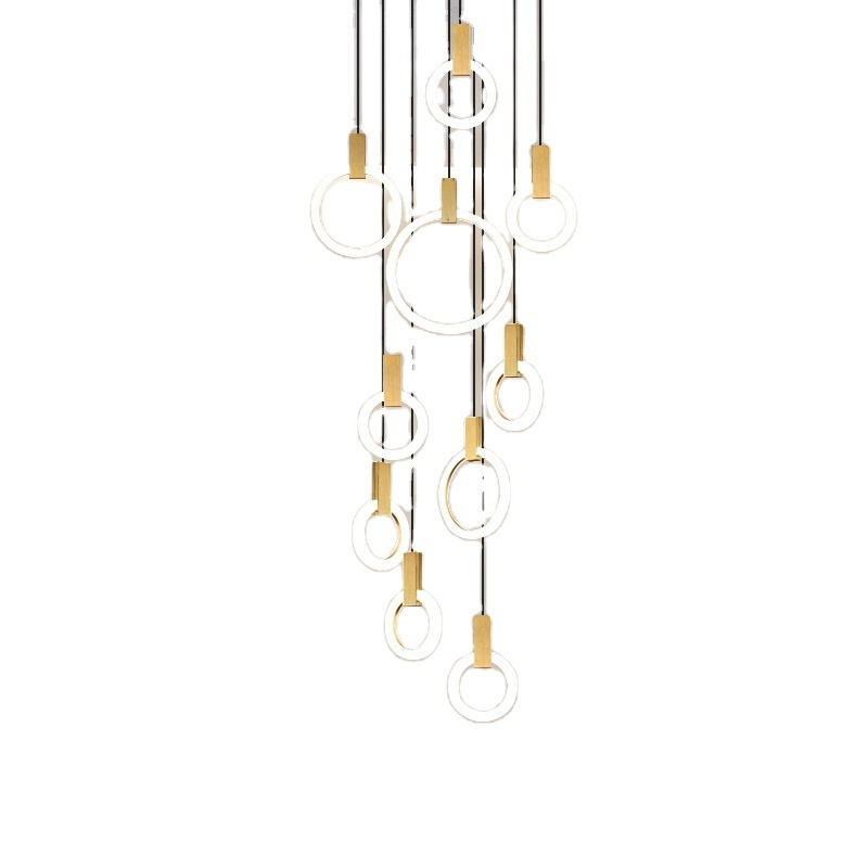 Modern Led Stair Chandelier Lighting acrylic Rings Fixtures Living Room Pendant Lighting Chandelier Wood