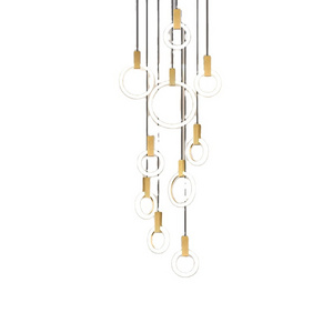 Modern Led Stair Chandelier Lighting acrylic Rings Fixtures Living Room Pendant Lighting Chandelier Wood