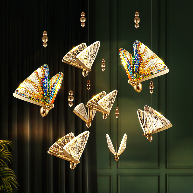 Hot sale hotel indoor decoration artistic hanging lamp modern led butterfly shape chandelier hall stair pendant light