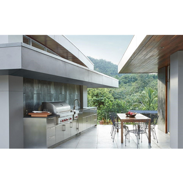 L-SHAPE  Luxury Outdoor Stainless Steel Kitchen Cabinets With Gas Stove and bbq Grill