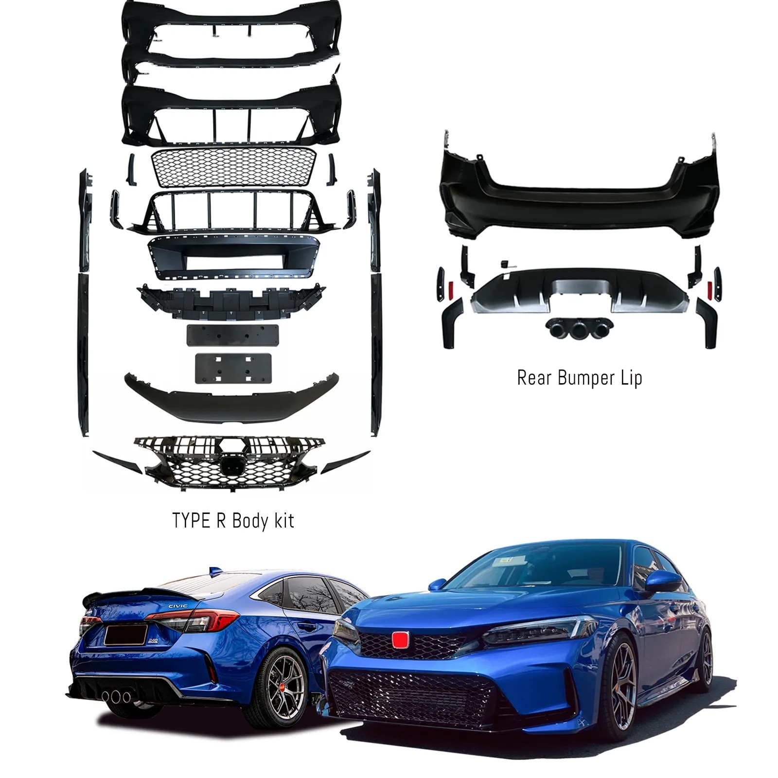 For Honda Civic 2021 Type R Body Kit Refurbished Upgrade PP Material Front Bumper Diffuser Body Kit