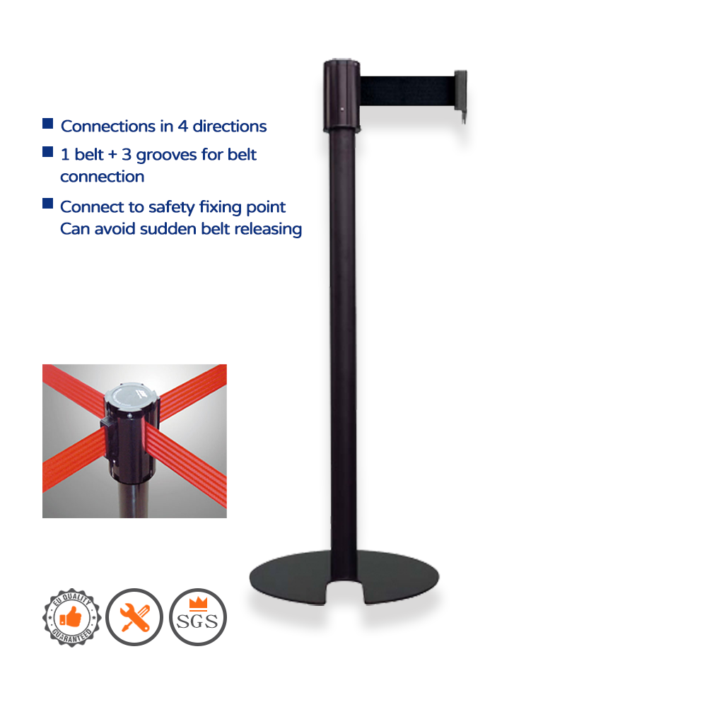 2 meter stanchion retractable belt  barrier crowd traffic control stainless black U shape RS-11BU