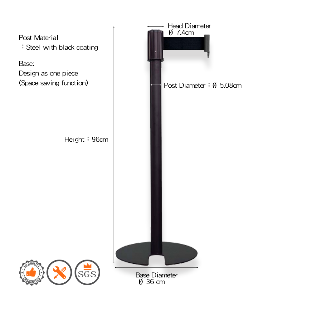 2 meter stanchion retractable belt  barrier crowd traffic control stainless black U shape RS-11BU