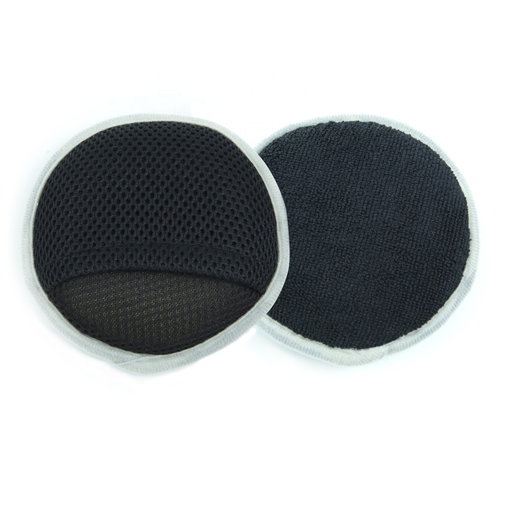 PINKDETAIL Microfiber Tire Dressing Applicator Pad Wheel Detailer Applicator Mesh Round Microfiber Wax Applicator