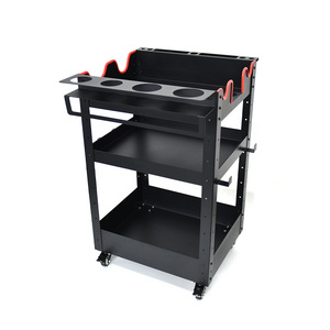 Premium Iron Three Layer Mobile Rolling Detailing Trolley Organizer For Garage Rolling Detailing Cart