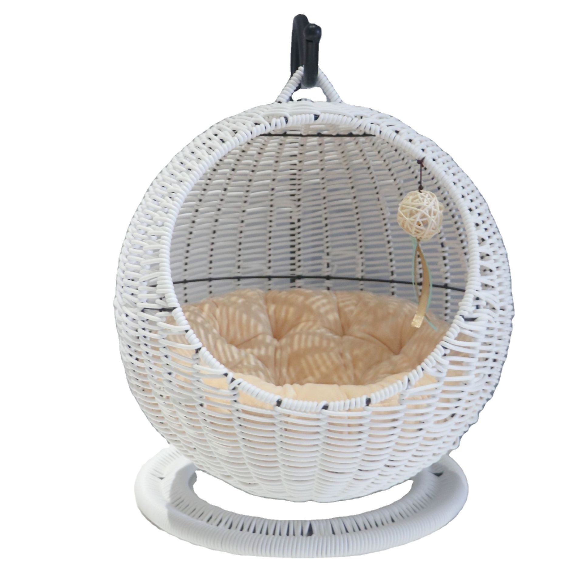 Wholesale Eco Friendly Hand Woven Cat Bed Hanging Basket Cat Swinging Hand Made Cat Nest Basket with Removable Cushion