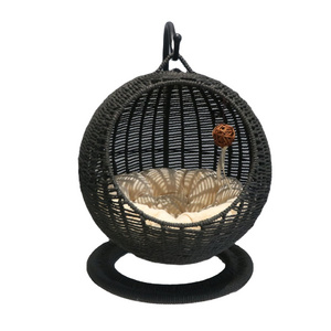 Wholesale Eco Friendly Hand Woven Cat Bed Hanging Basket Cat Swinging Hand Made Cat Nest Basket with Removable Cushion