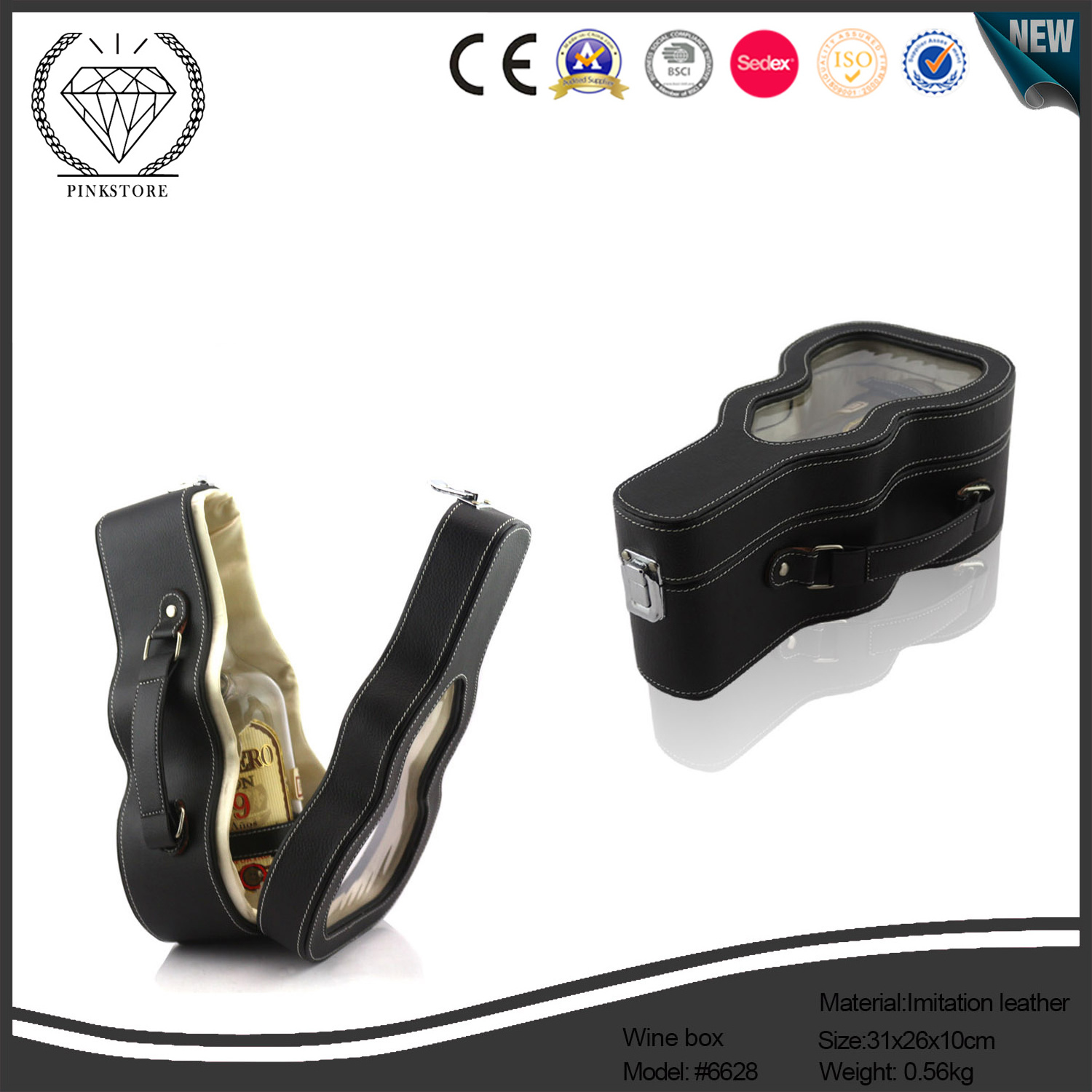 New arrival violin-shaped leather wine bottle box wine packaging boxes