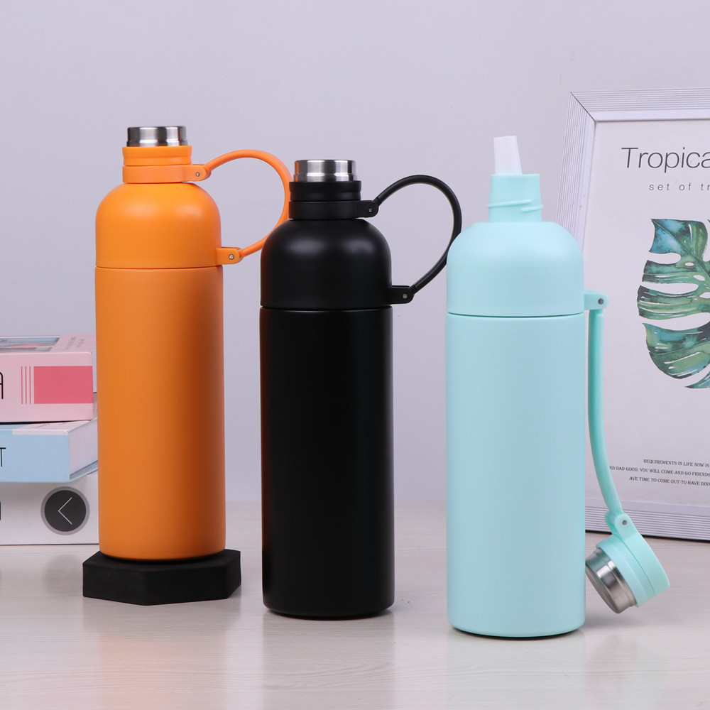 New Design Double Wall Wide Mouth Stainless Steel Water Bottle With Straw 500ml Sports Canteen Great For Hiking & Biking