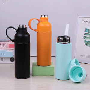 New Design Double Wall Wide Mouth Stainless Steel Water Bottle With Straw 500ml Sports Canteen Great For Hiking & Biking