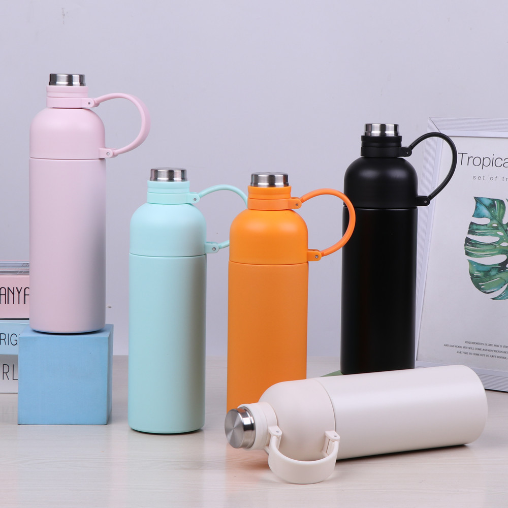 New Design Double Wall Wide Mouth Stainless Steel Water Bottle With Straw 500ml Sports Canteen Great For Hiking & Biking