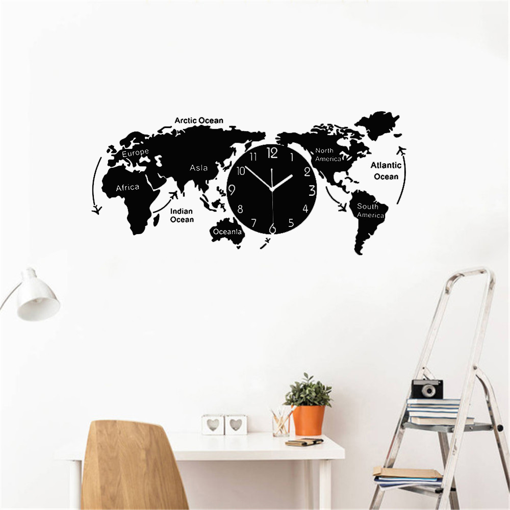 Unique Acrylic Wall Clock Creative World Map Wall Hanging Clock For Office Home Living Room Wall Art Home Decorations