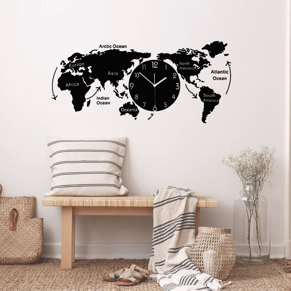 Unique Acrylic Wall Clock Creative World Map Wall Hanging Clock For Office Home Living Room Wall Art Home Decorations