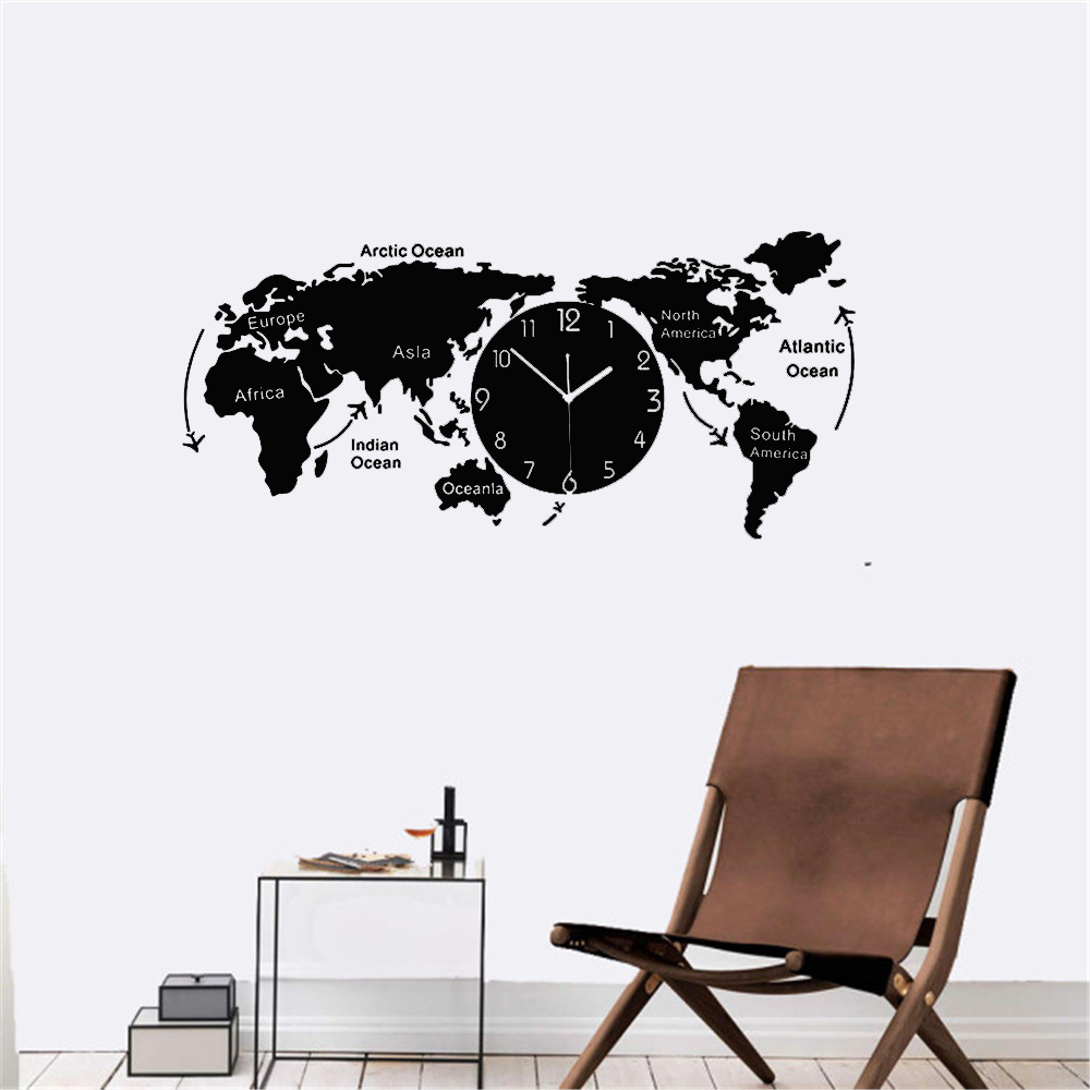 Unique Acrylic Wall Clock Creative World Map Wall Hanging Clock For Office Home Living Room Wall Art Home Decorations